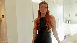 Redhead gets realtor in her new home and gives blow job and fuck in every room