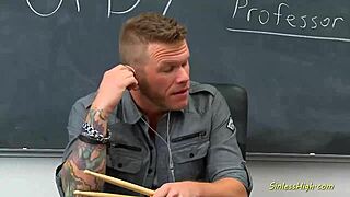 Brunette Slut Seduces Teacher With Shaved Pussy