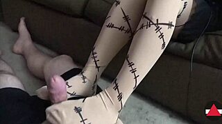 watch this pre-cum pantyhose footjob on my cock