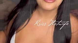 questions and answers with tanned brunette kriss hotwife in public outdoor setting.