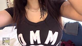 slim 18 year old with fluffy big tits gets raw creampie