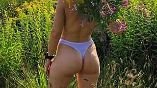 Adorable Girl Teases Small Tits in Public Nature Walk