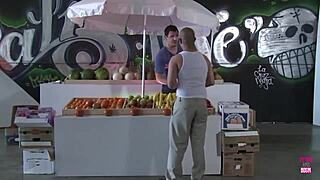 Hot Brunettes Share Big Cock in Market