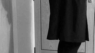 Crossdresser Explores Self Bondage In Uniform With Handcuffs