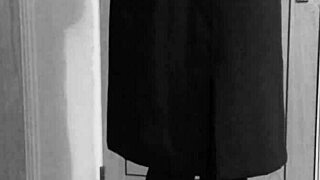 Crossdresser Explores Self Bondage In Uniform With Handcuffs