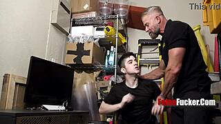 harrison todd, the handsome hunk security man, fucks twink suspect greg dixxon bareback in the garage 😏