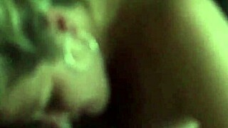 hot blonde with big tits blows lover's cock