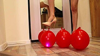 Heels Crush Balloons in Fetish Miniskirt