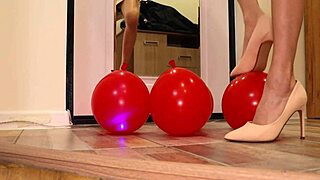 Heels Crush Balloons in Fetish Miniskirt