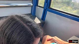 Public risky blowjob on ferris wheel in amusement park pov close up