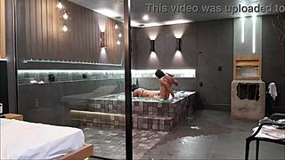 in the bathtub, wild sex with brunette and big black cock