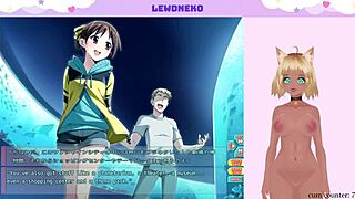 Vtuber LewdNeko in action, playing Go Go Nippon and pleasuring herself
