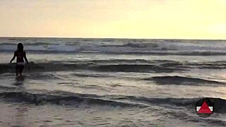 Beach day turns messy with Asian model in bikini