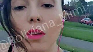 Latina Babe Shows Shaved Pussy To Guys In Public Park