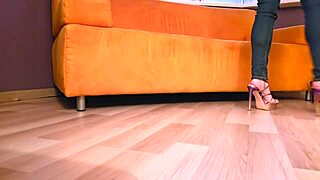 Barefoot Beauty Tries Stunning High Heels Collection