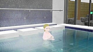 anime woman bathes in japanese public sento