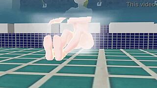 anime woman bathes in japanese public sento