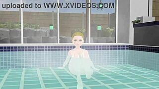 anime woman bathes in japanese public sento