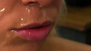 Wicked stunner gets covered in cum in intense facial