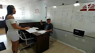 Milf receives anal creampie in engineering office sex