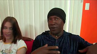 Interracial sex with a black porn star and her white co-star