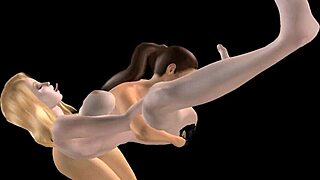 Animated 3d cartoon of two girls in lesbian fun