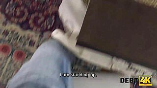 Blonde housewife Victoria Pure gives blowjob on desk to pay debt.