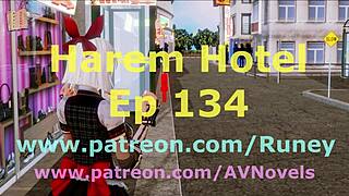 Exploring the harem hotel in episode 134.