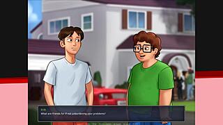 In Summertime Saga, this blonde babe throws a party and ends up getting a big facial from her friends.