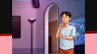 In Summertime Saga, this blonde babe throws a party and ends up getting a big facial from her friends.