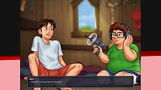 In Summertime Saga, this blonde babe throws a party and ends up getting a big facial from her friends.