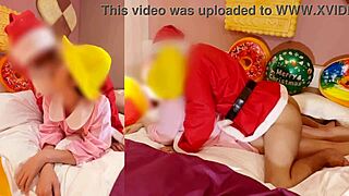 christmas cosplay couple practices naughty roleplay