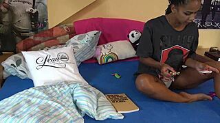 Isabella Reads in T-Shirt and Panties Showing Sexy Legs