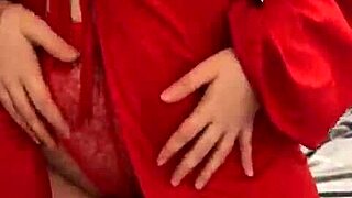 brunette feels pleasure playing with big tits in lingerie