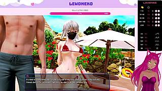 3D animated Vtuber Lewdneko in a steamy scene from Harem Hotel