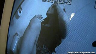 She blows my cock through the glory hole in the bathroom.