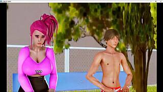Commented gameplay of porn game with a demon girl on a breeding island