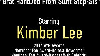 Hot babe Kimber Lee milks stepbrother’s throbbing dirty cock