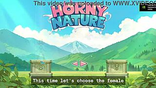 Horny young 18+ female orc face-sits lucky boy in nature game