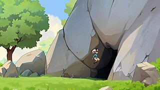 Horny young 18+ female orc face-sits lucky boy in nature game