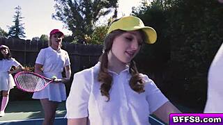 Besties clash over stud during outdoor tennis lesson fuck