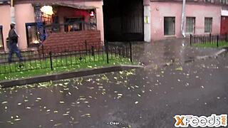 this russian agent finds a skinny brunette teen for hardcore fucking even on a rainy casting day.