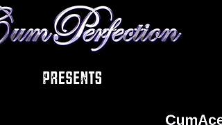 watch this spicy sex kitten get her face covered in cumshots and swallow every drop