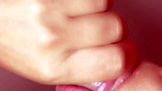Petite blonde teen swallows cum in close-up POV
