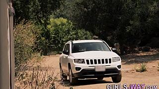 Skinny Brunette Lesbian Babe Performs Oral on Her Beautiful Partner's Small Tits