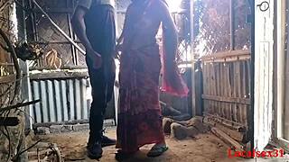 Localsex31's wife in red saree gives a blowjob outside