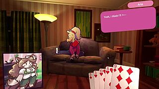 Two chicks play furry strip poker game