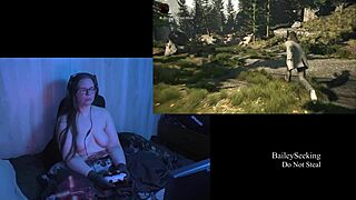 Big-boobed babes in naked Alan Wake cosplay in steamy lesbian scene