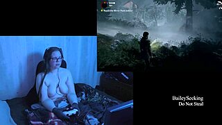 Big-boobed babes in naked Alan Wake cosplay in steamy lesbian scene