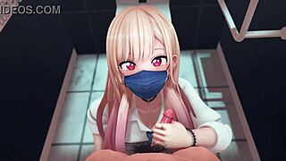 detailed scene of kitagawa using the toilet in anime style